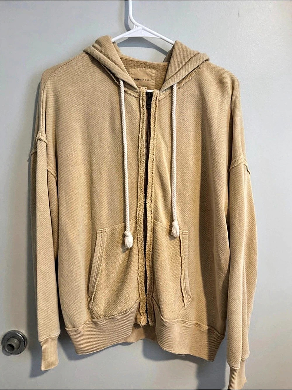 American Eagle Zip-Up Hoodie in Beige/Mustard Size XS